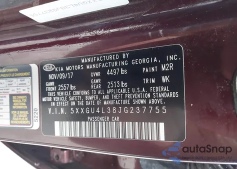 2018 Kia Optima Ex from USA, damaged, VIN 5XXGU4L38JG237755